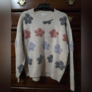 ADORA Women's Floral Sweater - Cream, Pink, and Gray 2X